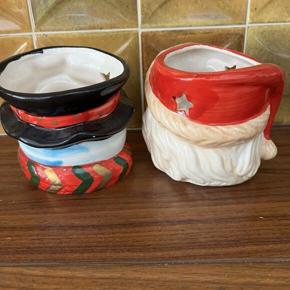 Christmas Santa Claus / Frosty The Snowman Ceramic Tea Light Candle Holders - Picture 5 of 9